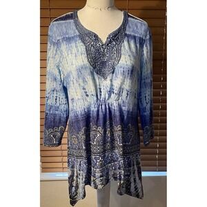 Energé By Sonoma Tunic Top Womens Extra Large XL Blue Paisley Tie Dye
